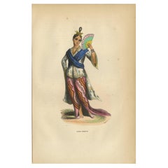 Antique Print of a Burmese Noblewoman by Wahlen, 1843