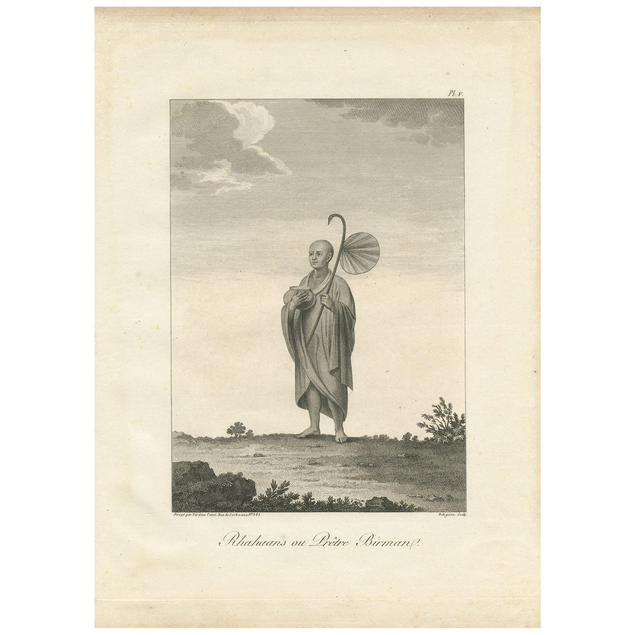 Antique Print of a Burmese Priest by Symes, 1800