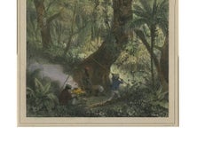 Antique Print of a Butterfly Hunt in Suriname by P.J. Benoit, 1839