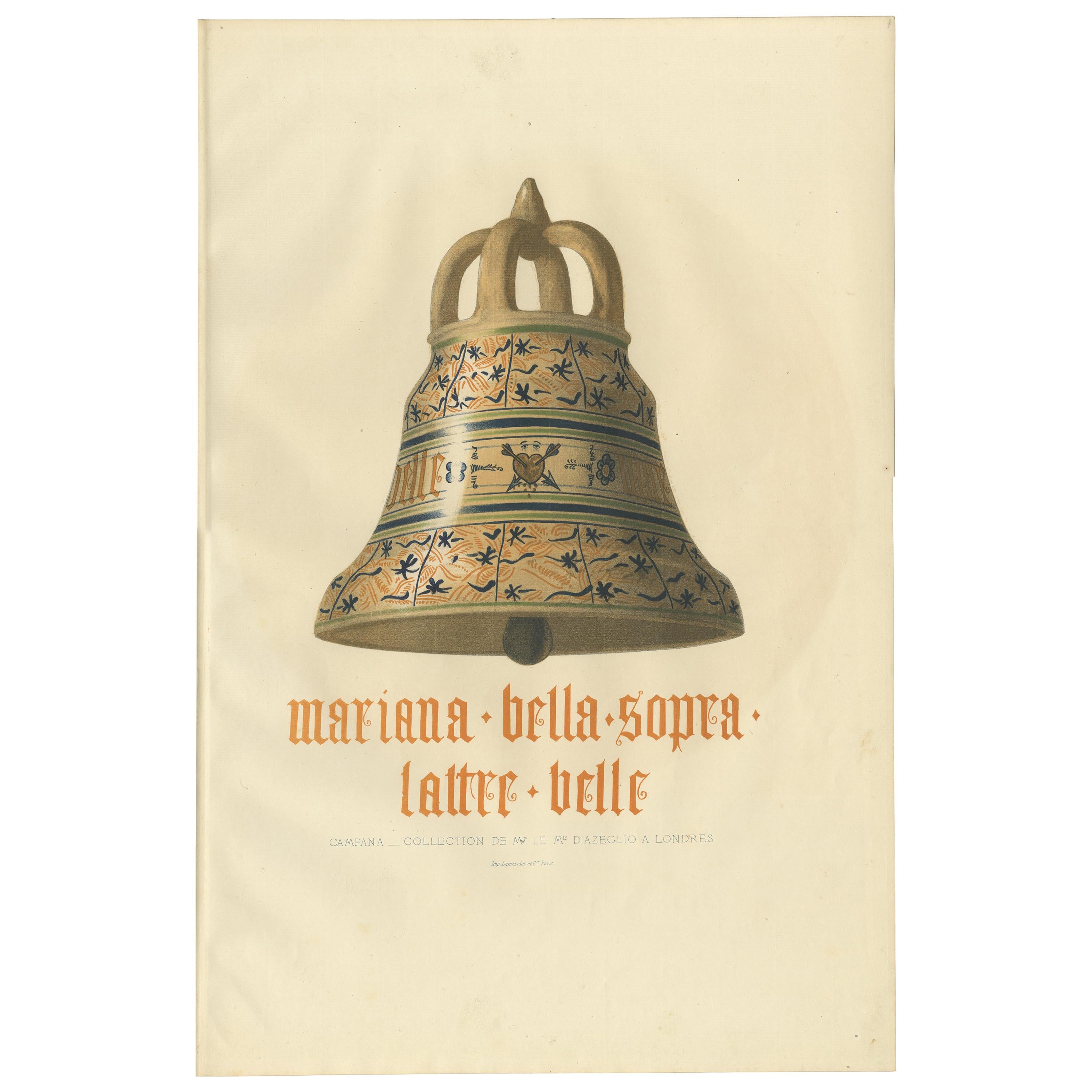 Antique Print of a Campana Bell by Delange '1869'