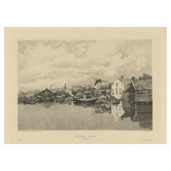 Vetering Singel, Amsterdam – Canal View with Windmill and Boats c.1875