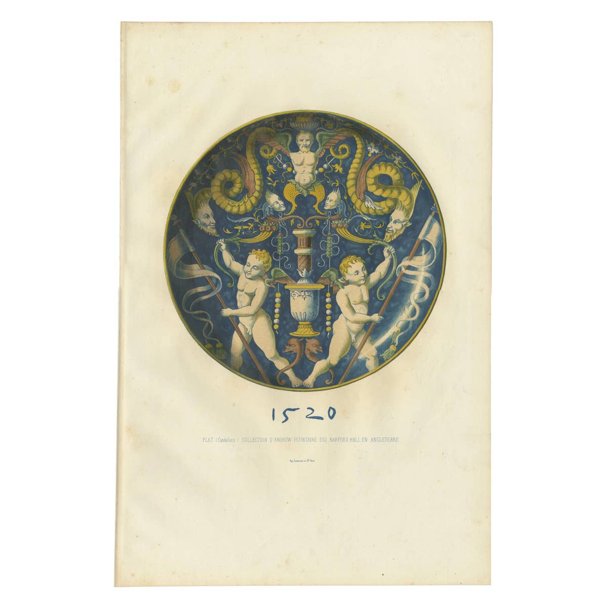 Antique Print of a Candelieri Plate of Andrew Fountaine by Delange '1869'