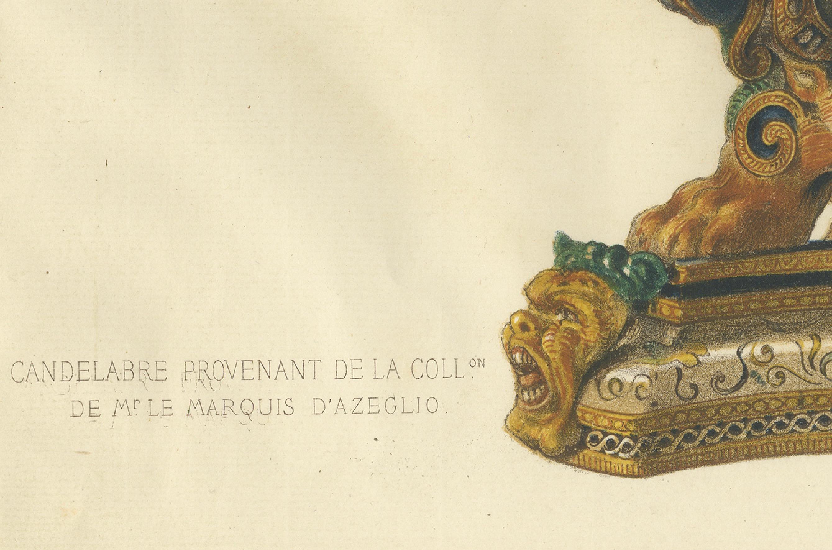 Impression ancienne d'un bougeoir de M. Le Marquis d'Azeglio par Delange '1869' Bon état - En vente à Langweer, NL