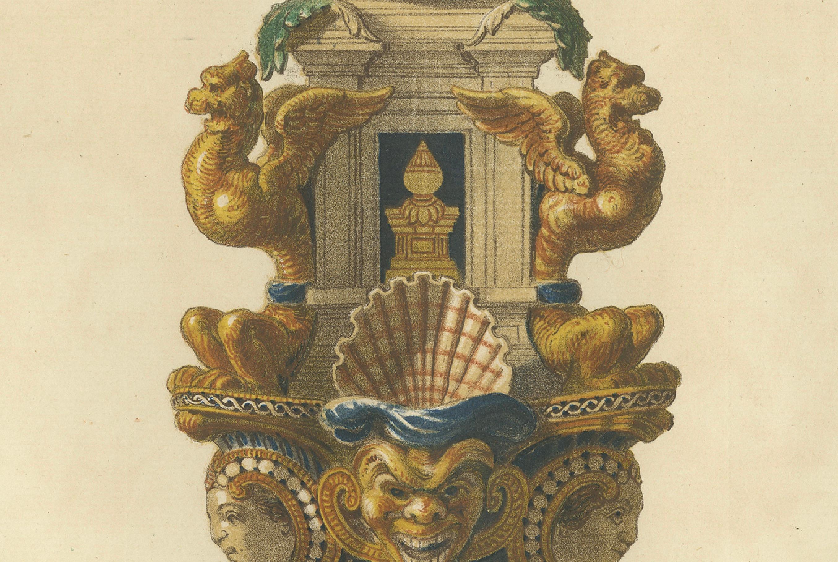 Papier Impression ancienne d'un bougeoir de M. Le Marquis d'Azeglio par Delange '1869' en vente