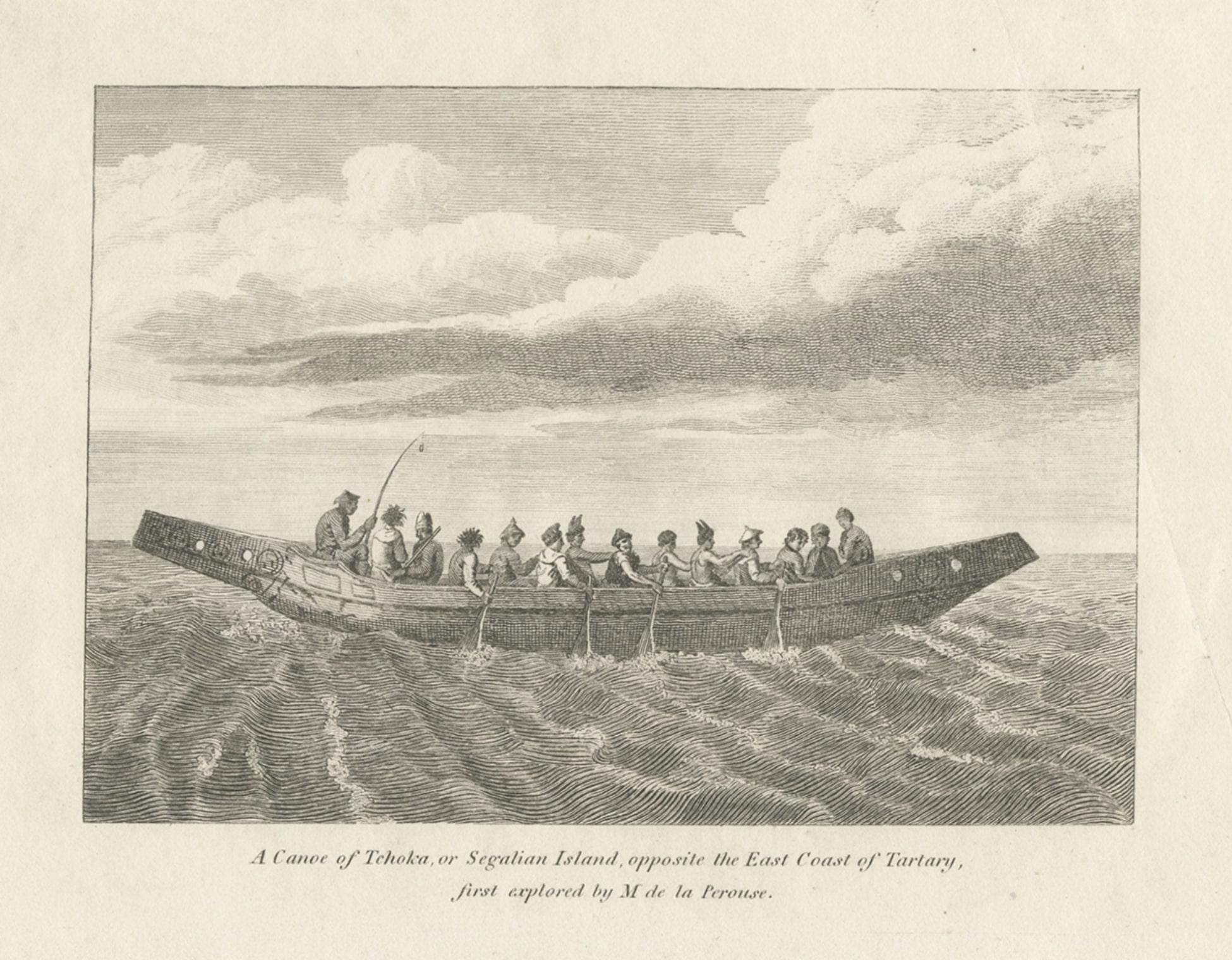Paper Antique Print of a Canoe of Chukotka, Tartary, 1800 For Sale