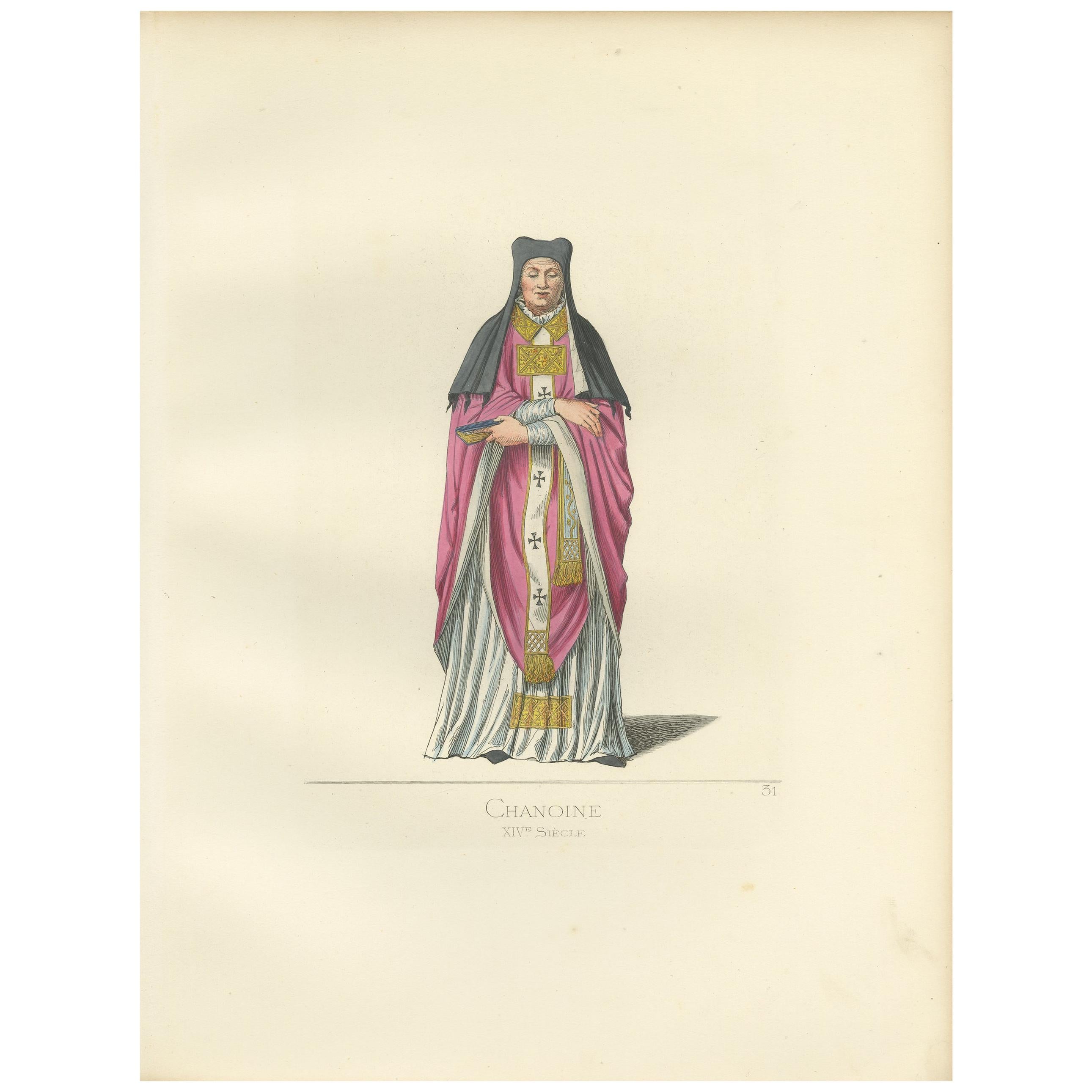 Antique Print of a Canon Nun by Bonnard, '1860' For Sale