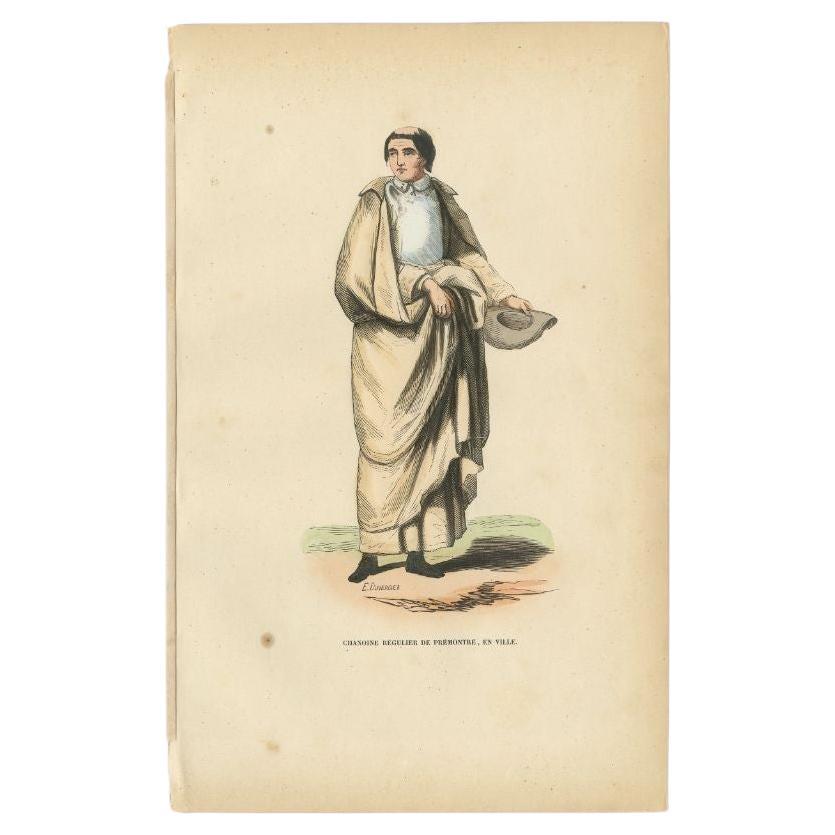 Antique Print of a Canon of Prémontre or the Premonstratensians, 1845 For Sale