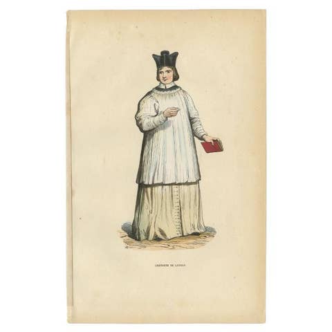 Antique Print of a Canon of Saint John Lateran in Rome, 1845