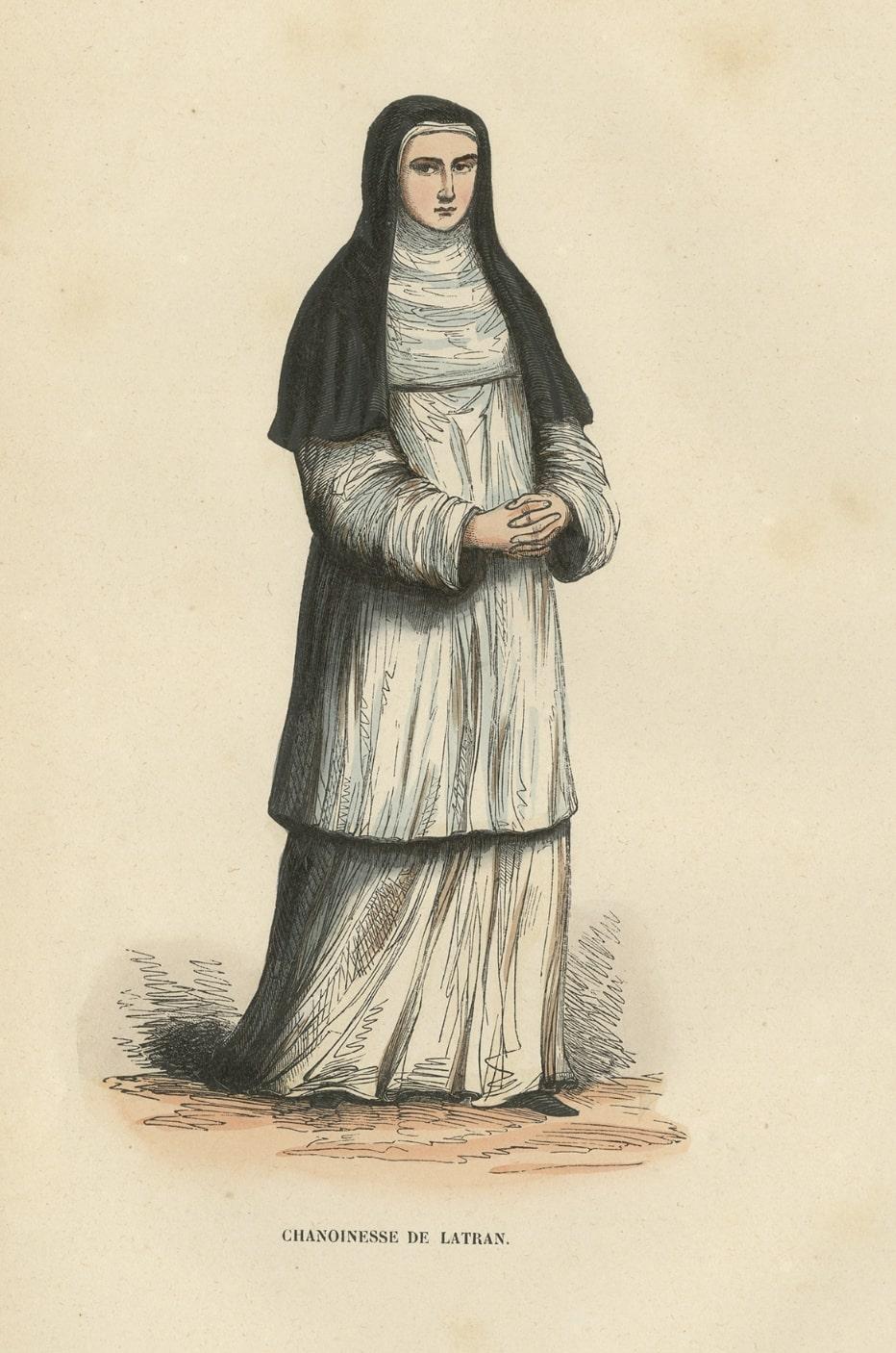 Paper Antique Print of a Canoness of Saint John Lateran, 1845 For Sale
