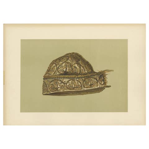 Antique Print of a Cap worked by Queen Mary Stuart by Gibb, 1890