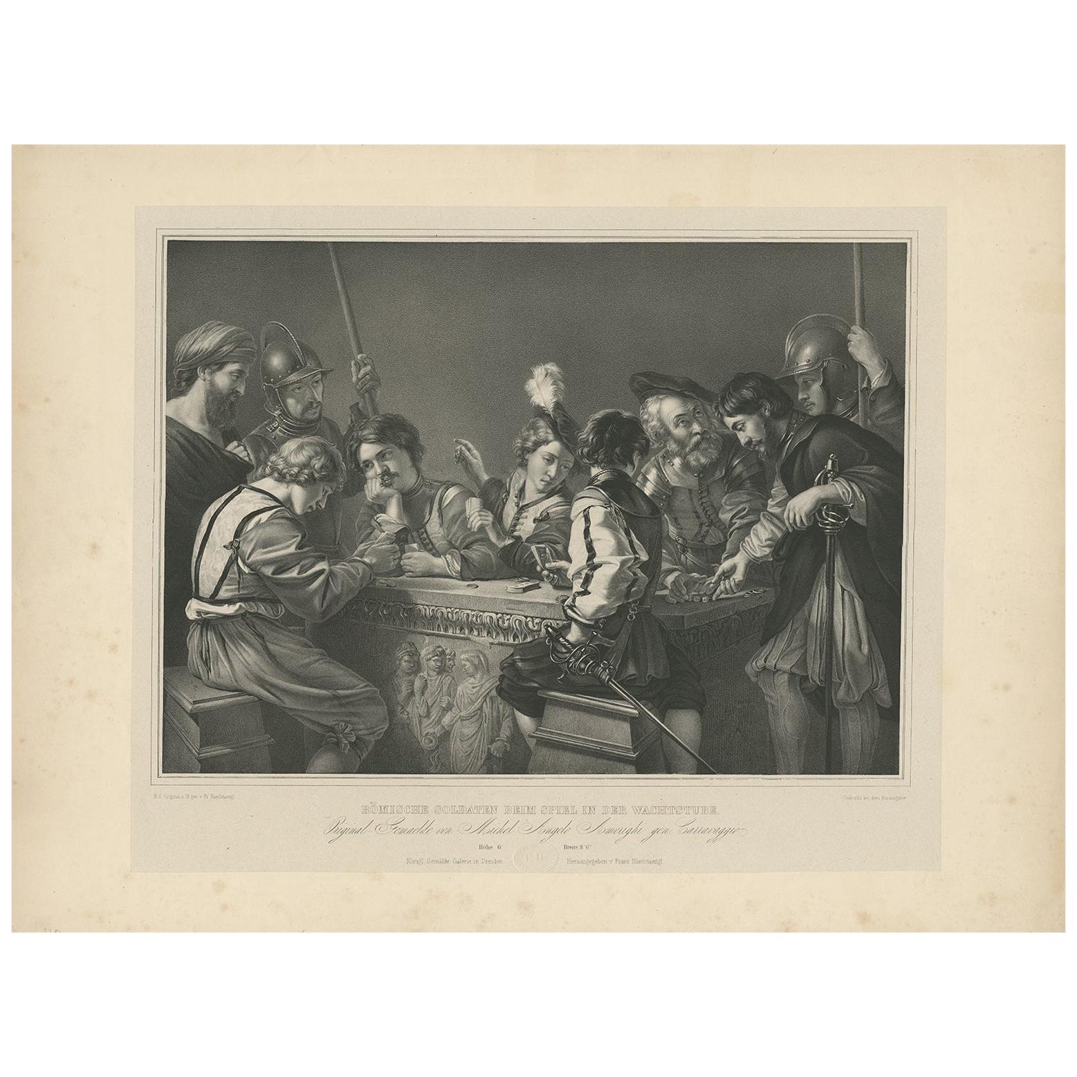 Antique Print of a Caravaggio Painting showing Soldiers Gambling, 'circa 1840' For Sale