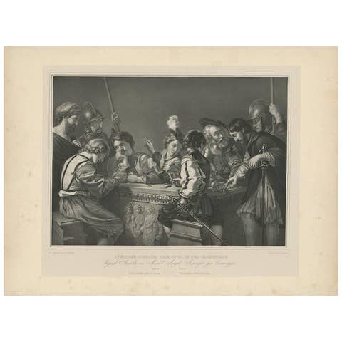 Antique Print of a Caravaggio Painting showing Soldiers Gambling, 'circa 1840'