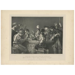 Antique Print of a Caravaggio Painting showing Soldiers Gambling, 'circa 1840'