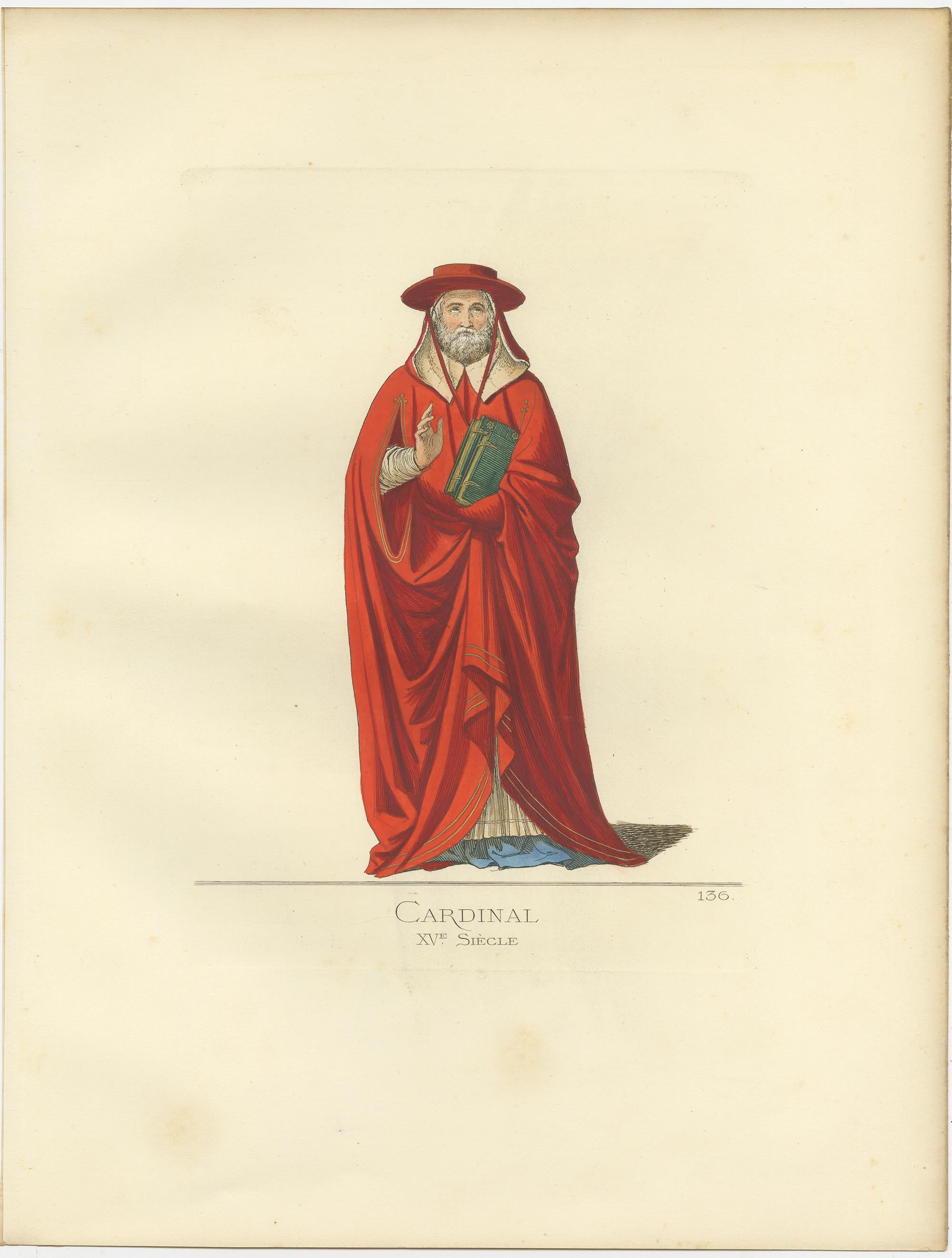 Antique Print of a Cardinal, 15th Century, by Bonnard, 1860 In Good Condition In Langweer, NL