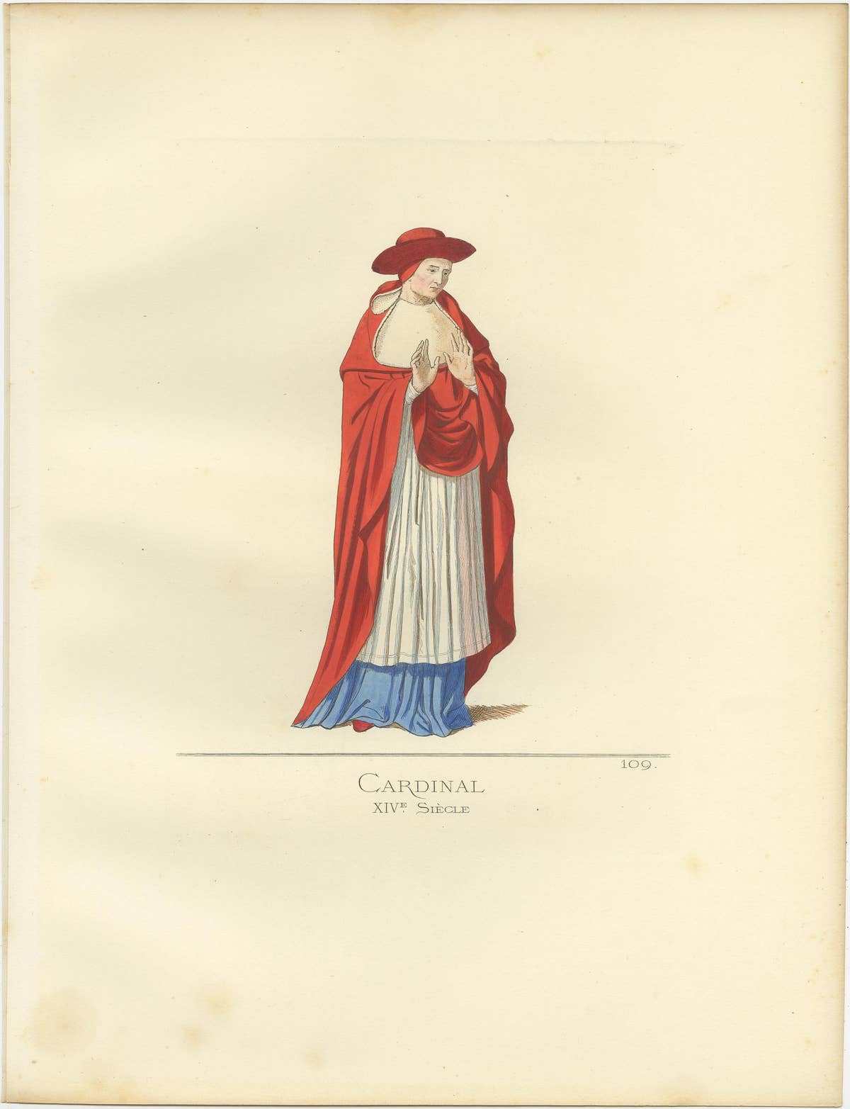 Antique Print of a Cardinal, Italy, 14th Century, by Bonnard, 1860