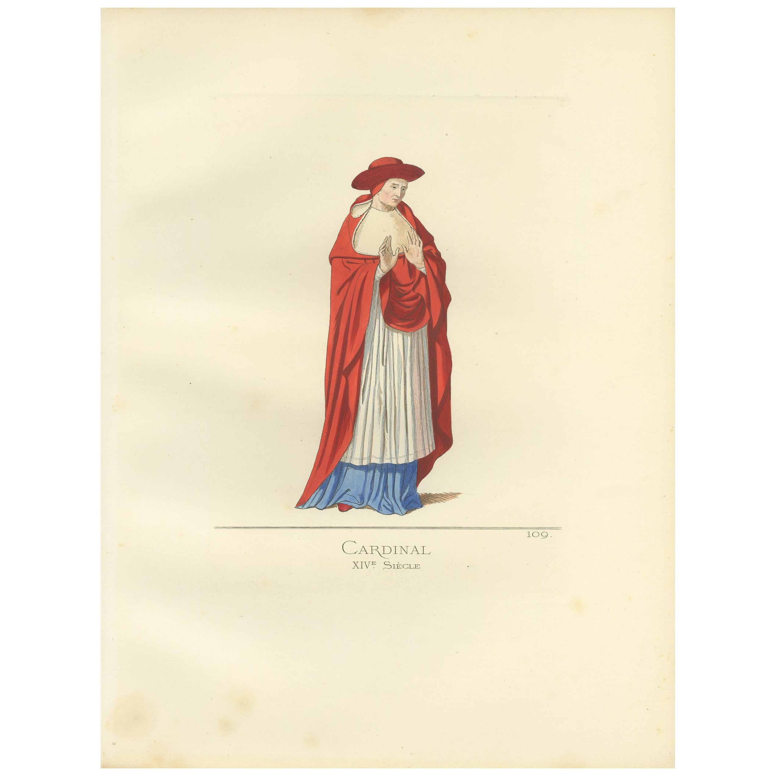 Antique Print of a Cardinal, Italy, 14th Century, by Bonnard, 1860 For Sale