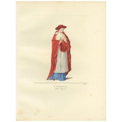 Antique Print of a Cardinal, Italy, 14th Century, by Bonnard, 1860