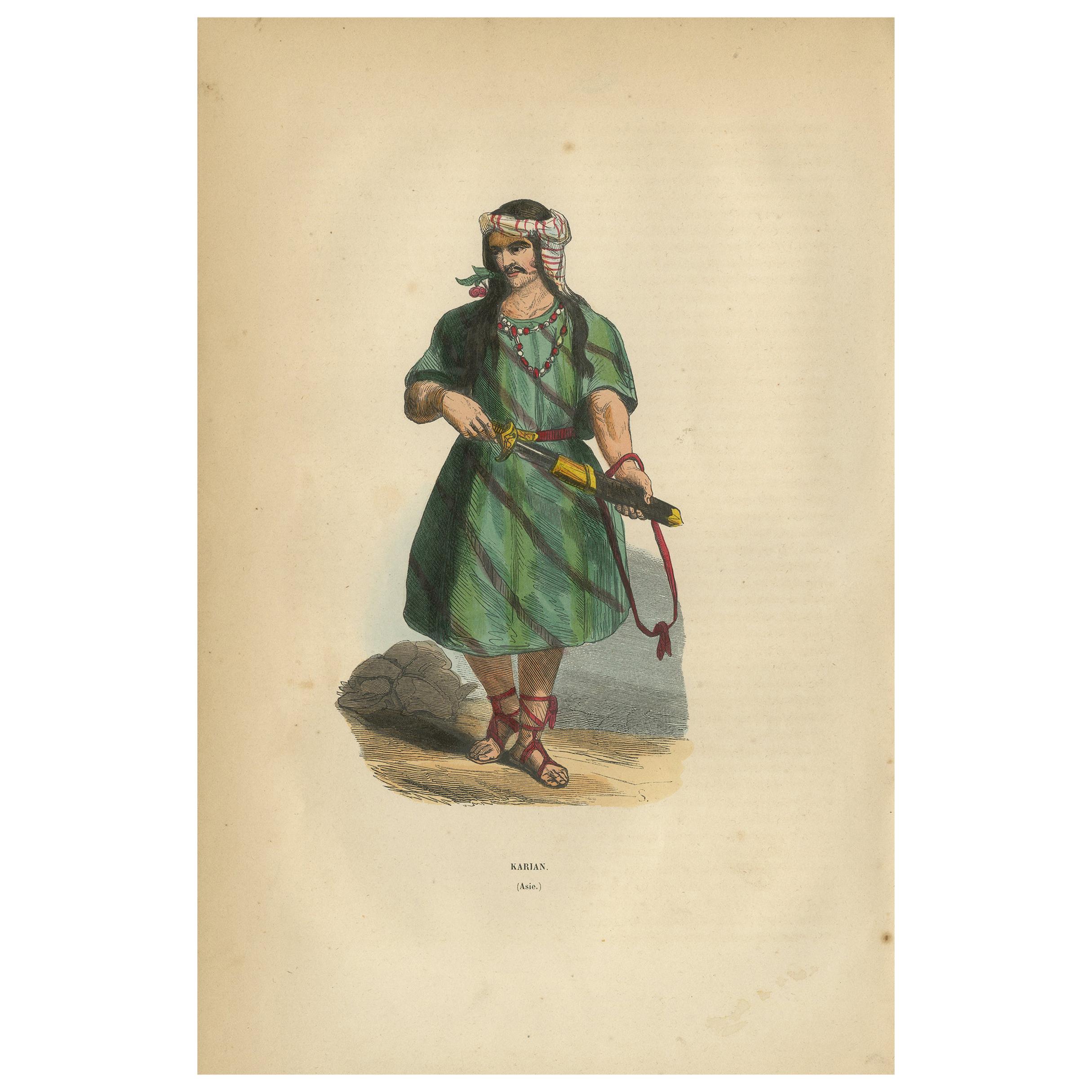 Antique Print of a Carian by Wahlen, 1843