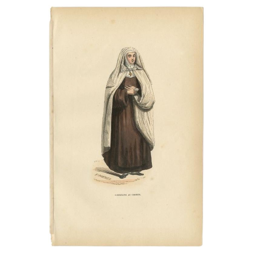 Antique Print of a Carmelite Monk in Choir Dress, 1845 For Sale
