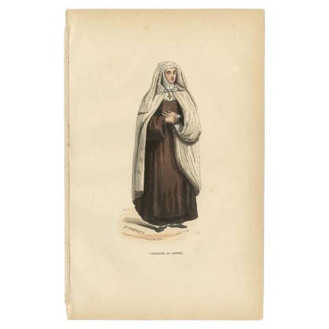 Antique Print of a Carmelite Monk in Choir Dress, 1845