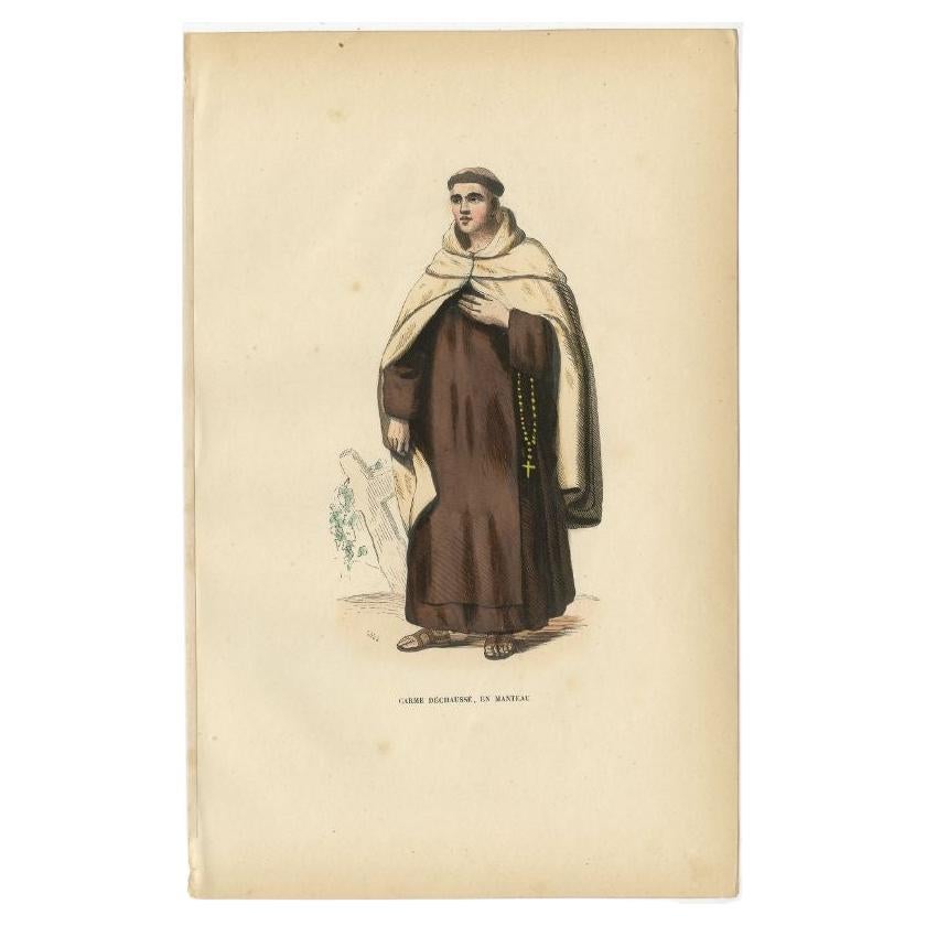 Antiker Druck einer Carmelit-Monk in einem Kaminsims, 1845