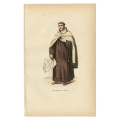 Antique Print of a Carmelite Monk wearing a Mantle, 1845