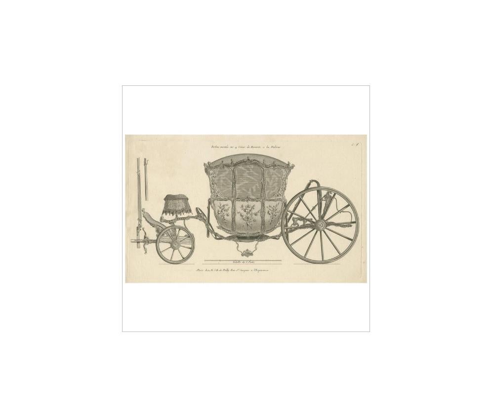 18th Century Antique Print of a Carriage by J.B. De Poilly, circa 1760 For Sale