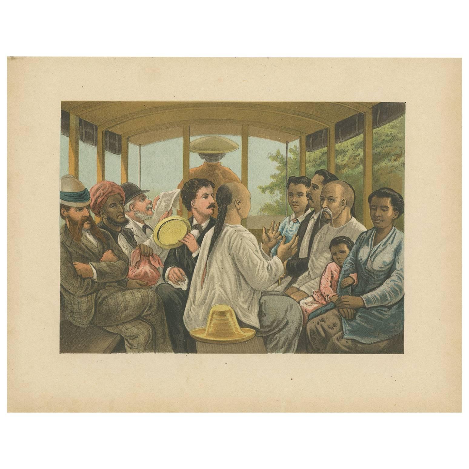Antiker antiker Druck eines Kutschenrennens in Batavia, Indonesien, von M.T.H. Perelaer, 1888