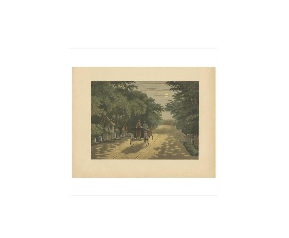 19th Century Antique Print of a Carriage Ride in Magelang by M.T.H. Perelaer, 1888 For Sale