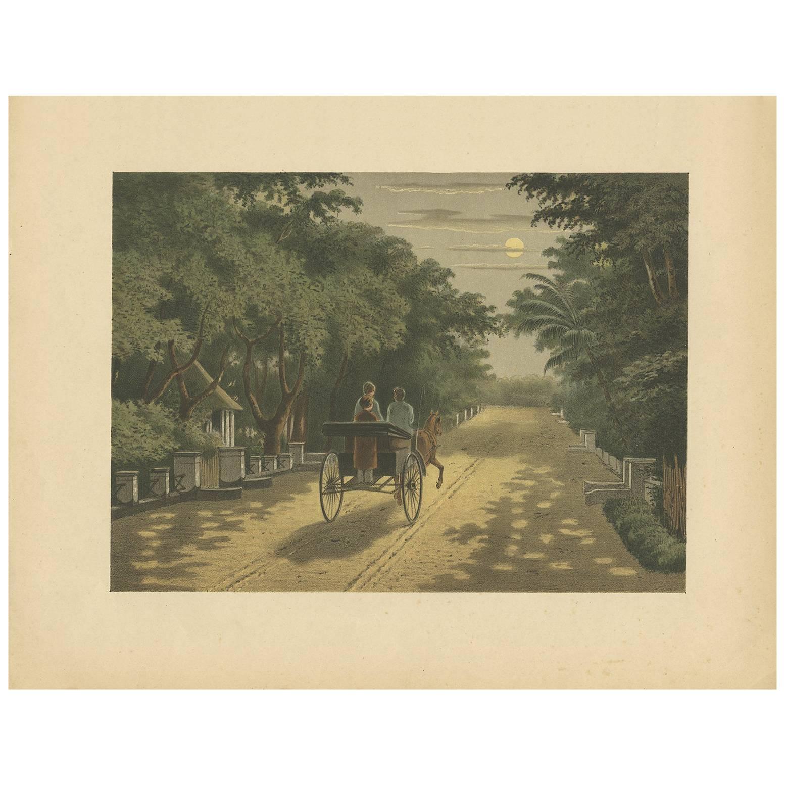 Antiker antiker Druck eines Kutschenrennens in Magelang von M.T.H. Perelaer, 1888 im Angebot