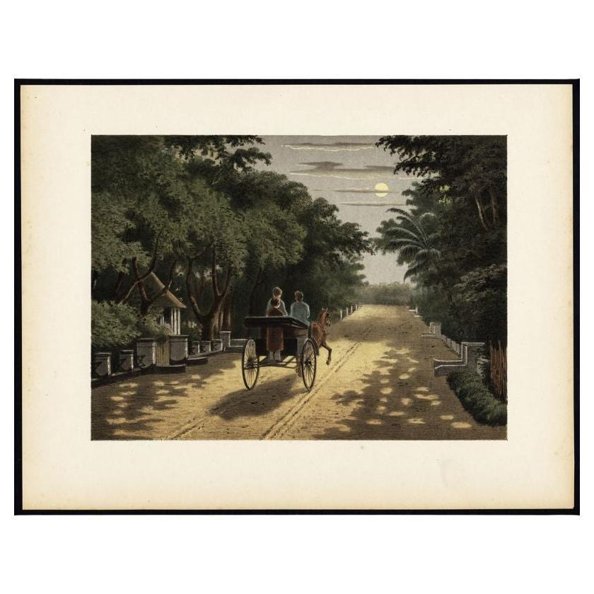 Antique Print of a Carriage Ride in Magelang, Java in Indonesia, 1888 For Sale