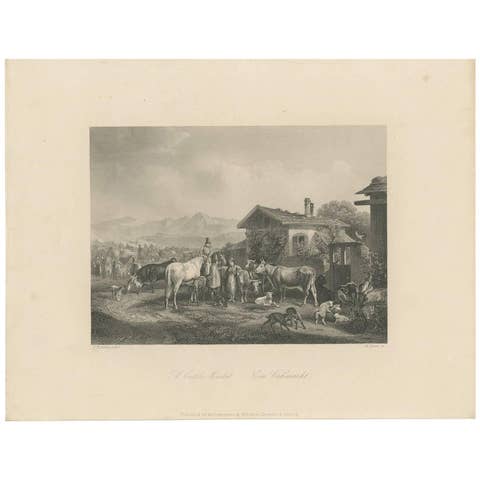 Antique Print of a Cattle Market by A. Carse, circa 1850