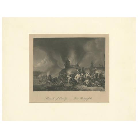 Antique Print of a Cavalry Battle Scene by Heawood, circa 1860