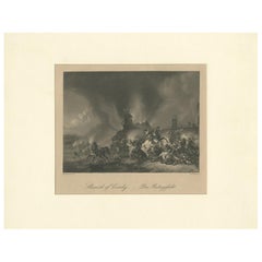 Antique Print of a Cavalry Battle Scene by Heawood, circa 1860