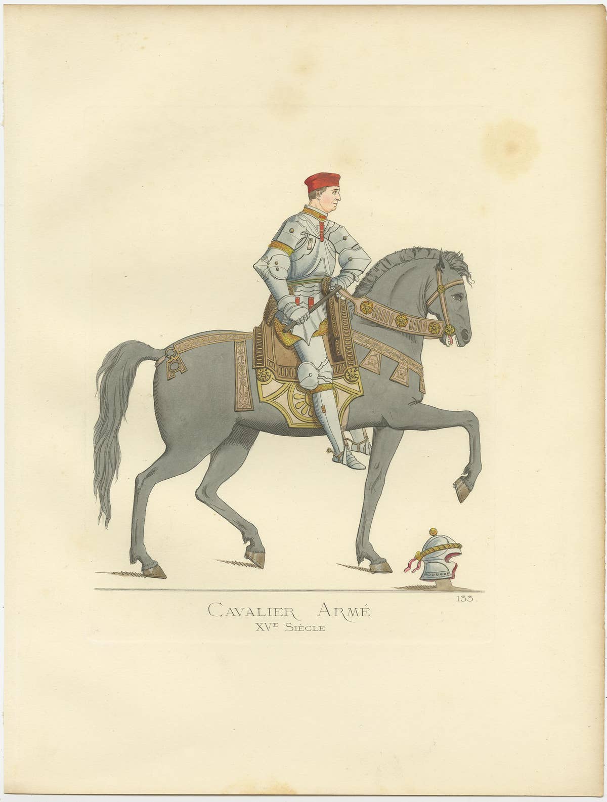 Antique Print of a Cavalry Soldier, Italy, 15th Century, by Bonnard, 1860