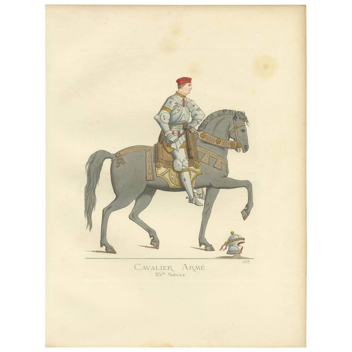 Antique Print of a Cavalry Soldier, Italy, 15th Century, by Bonnard, 1860