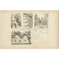 Antique Print of a Cave and Waterfall, Cascade Et Grottes Par Halfpenny, c.1785