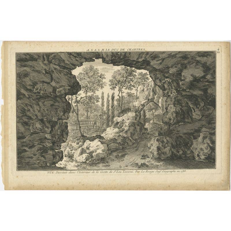 Antique Print of a Cave in Saint-leu-taverny in France C.1785