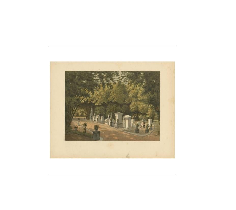 Antique Print of a Cemetery in Buitenzorg by M.T.H. Perelaer, 1888 In Good Condition For Sale In Langweer, NL