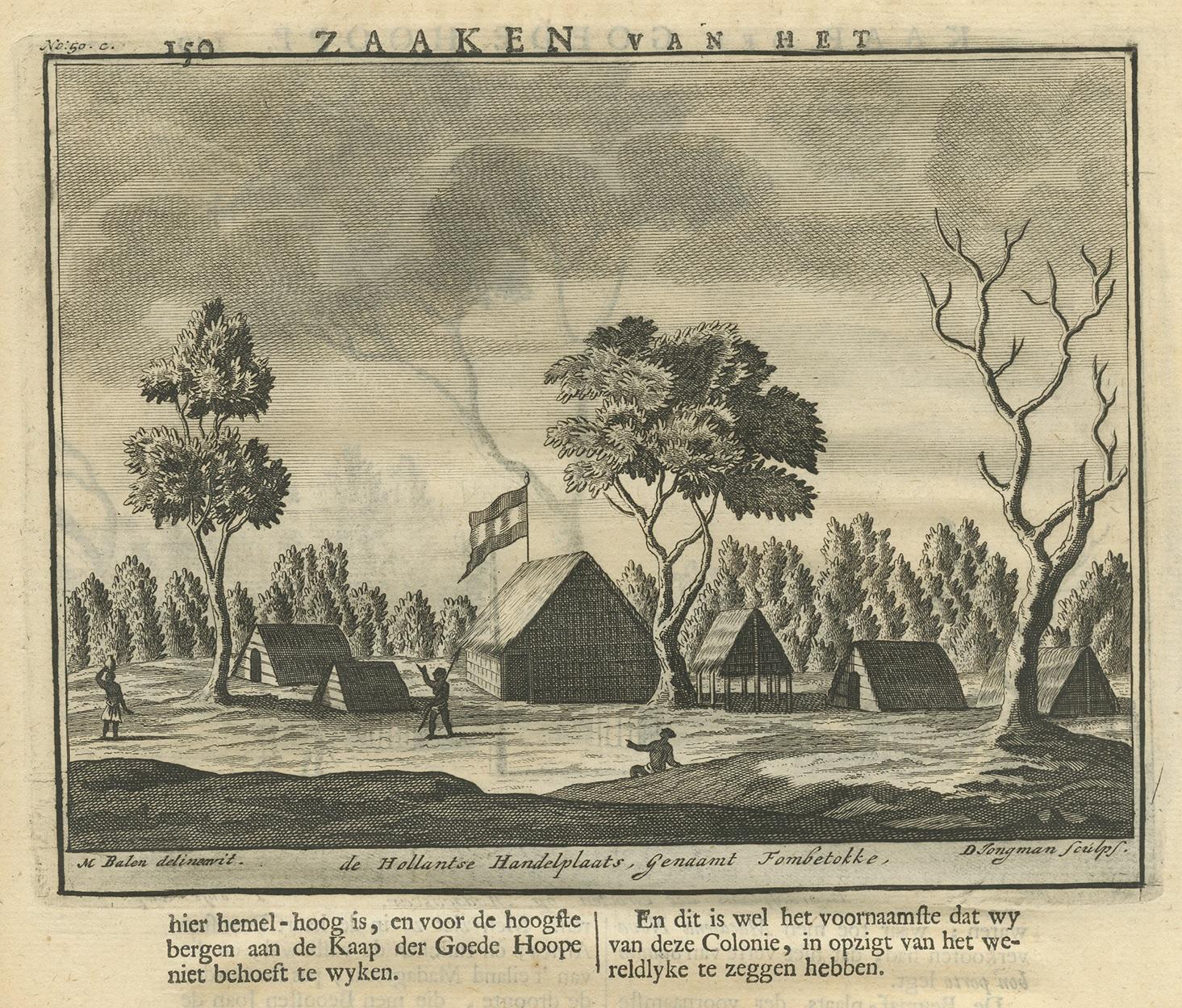 Néerlandais Impression ancienne d'un cimetière et d'un poteau commercial à Madagascar par Valentijn, '1726' en vente