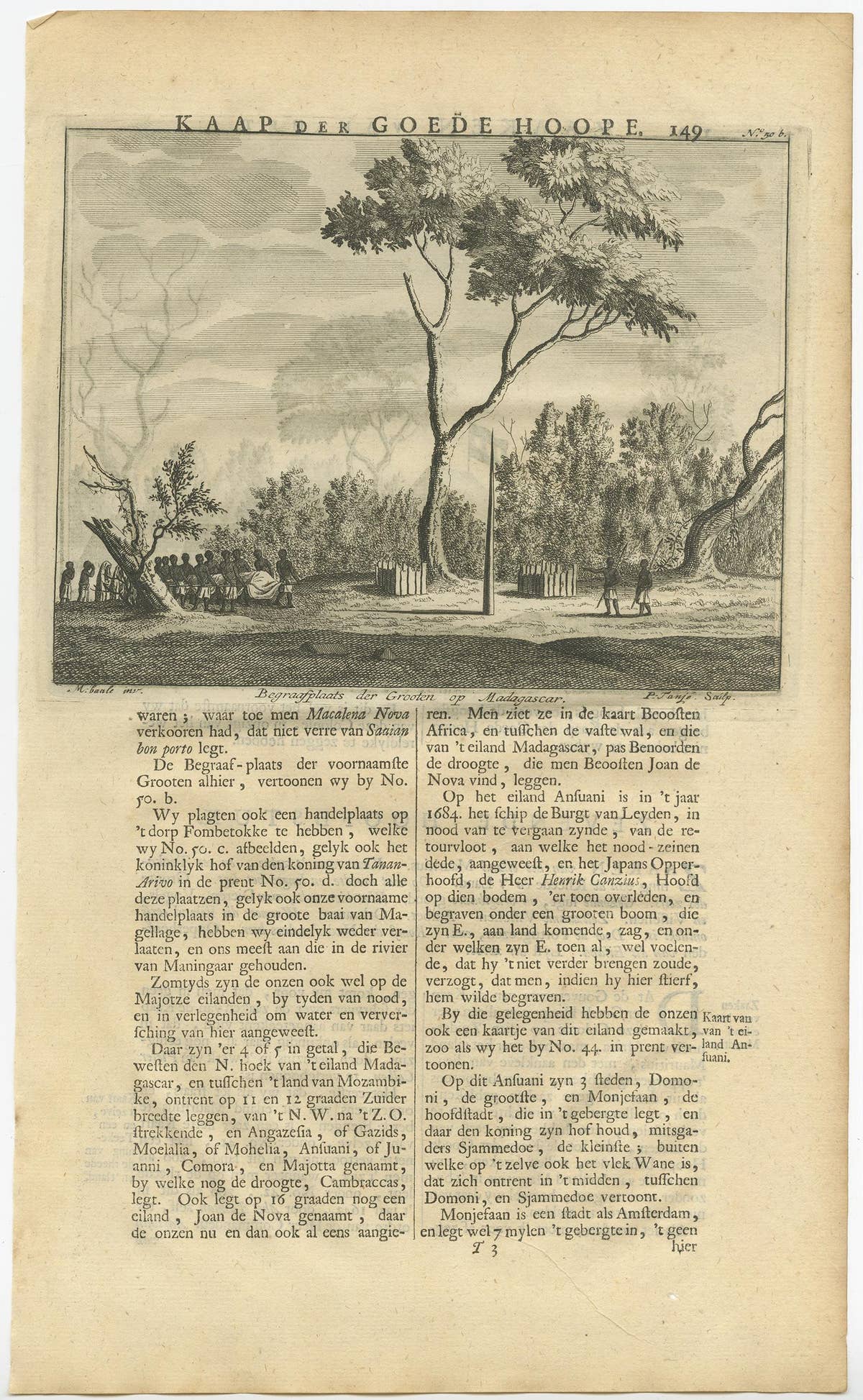 Antique Print of a Cemetery and Trade Post in Madagascar by Valentijn, '1726'