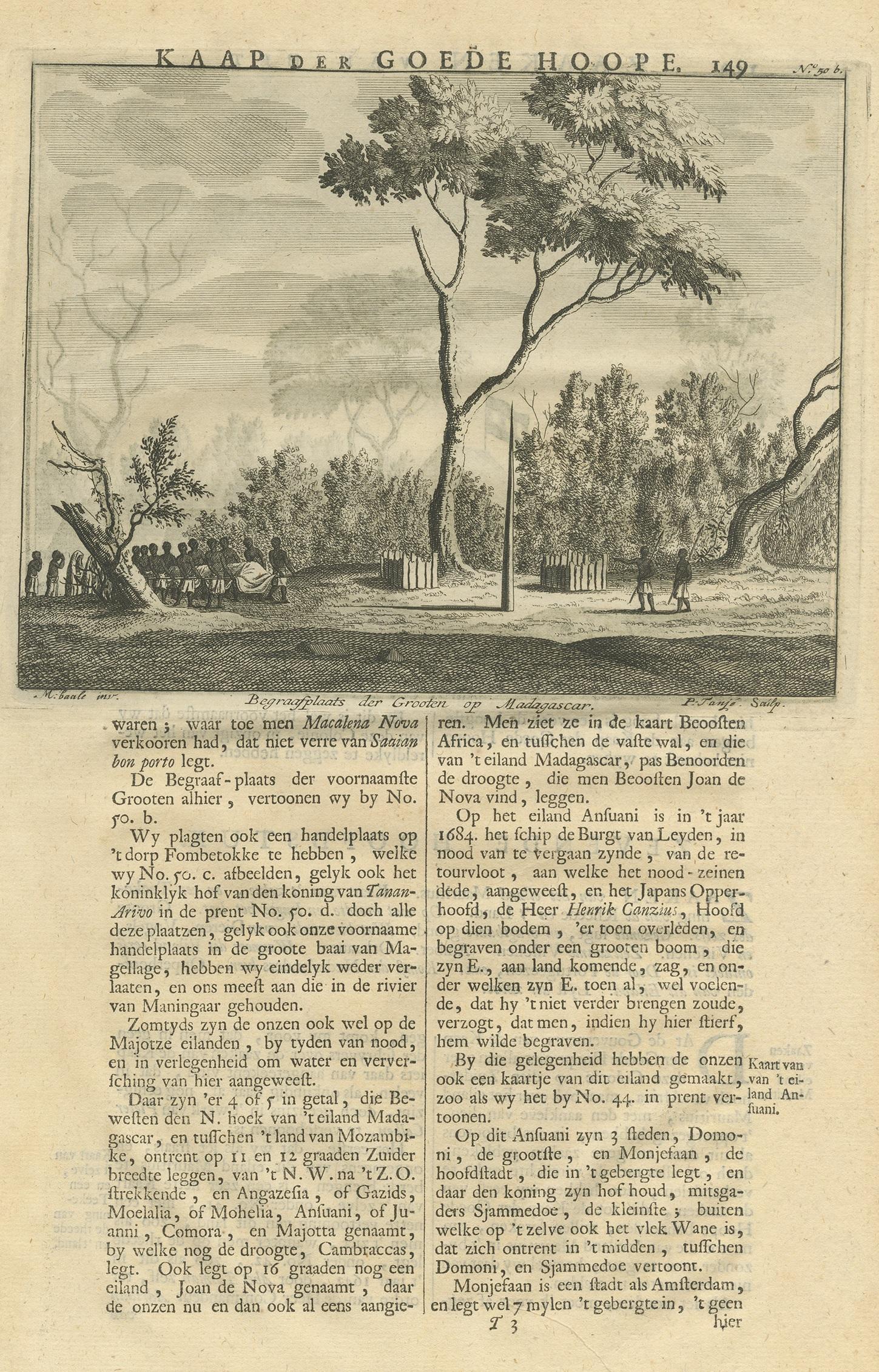 18th Century Antique Print of a Cemetery and Trade Post in Madagascar by Valentijn, '1726' For Sale