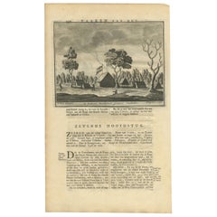 Stampa antica di un cimitero e di una stazione commerciale in Madagascar di Valentijn, '1726'.