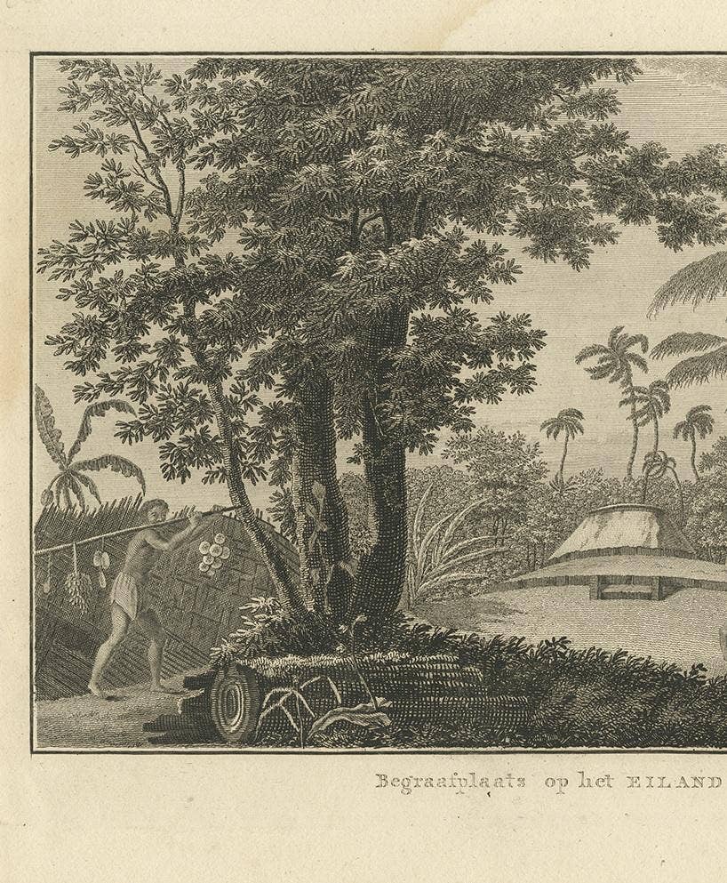 Antique Print of a Cemetery on Amsterdam Island by Klauber, circa 1810