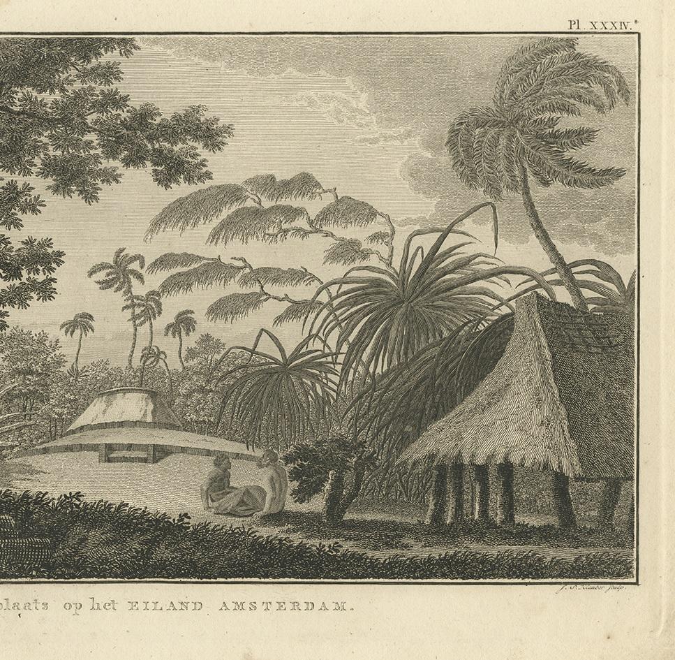 19th Century Antique Print of a Cemetery on Amsterdam Island by Klauber, circa 1810 For Sale