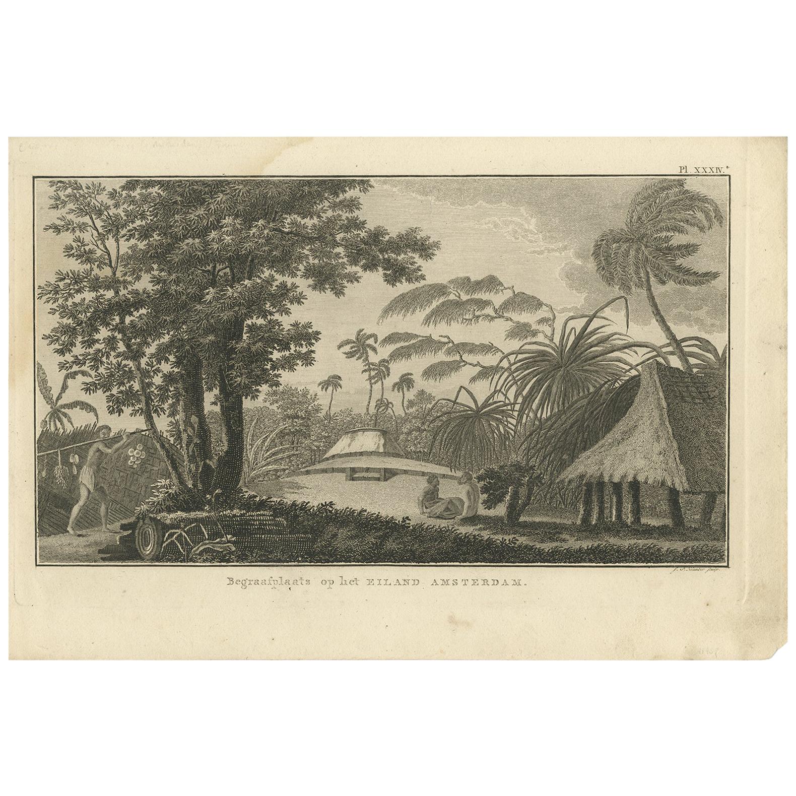 Antique Print of a Cemetery on Amsterdam Island by Klauber, circa 1810 For Sale