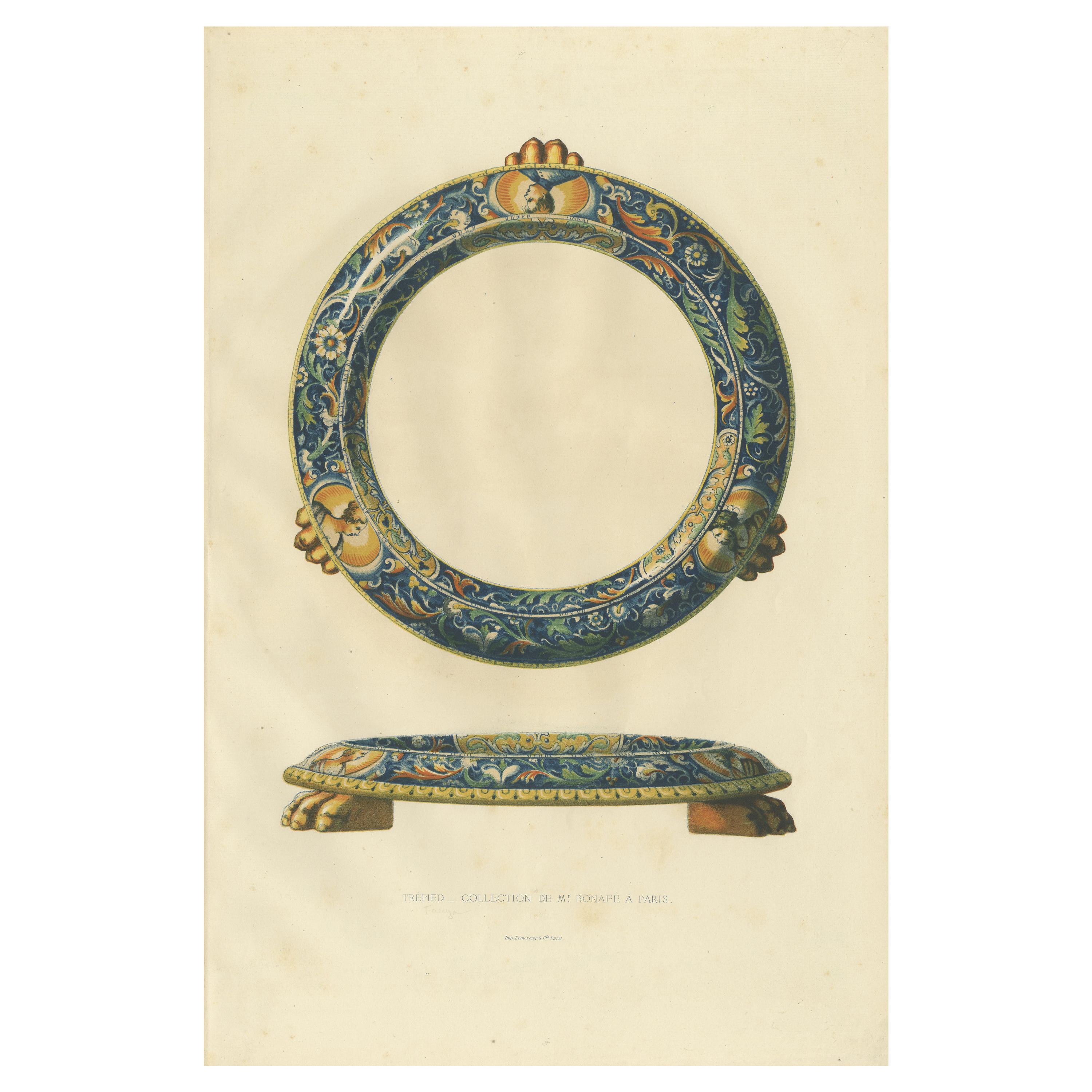 Antique Print of a Ceramic Tripod by Delange, '1869' For Sale