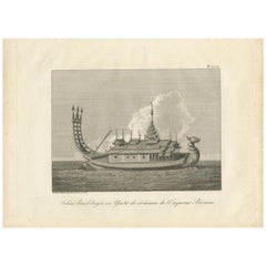 Antique Print of a Ceremonial Yacht of the Burmese Emperor by Symes, '1800'