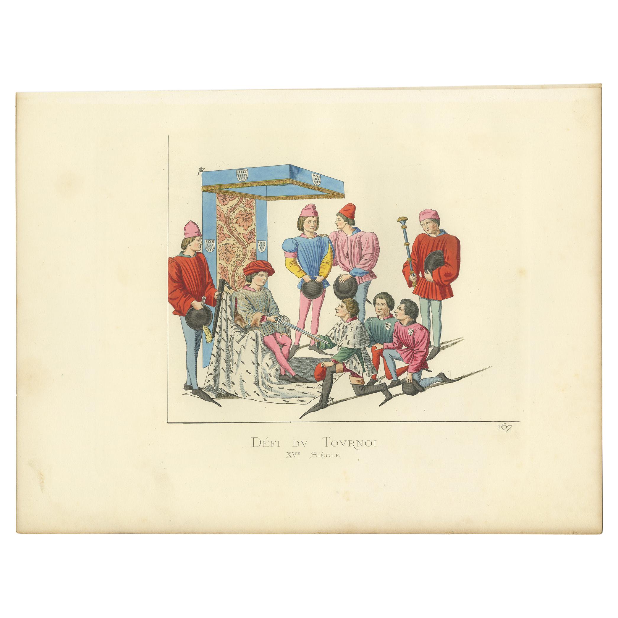 Antique Print of a Challenge at the Tournament, by Bonnard, 1860 For Sale