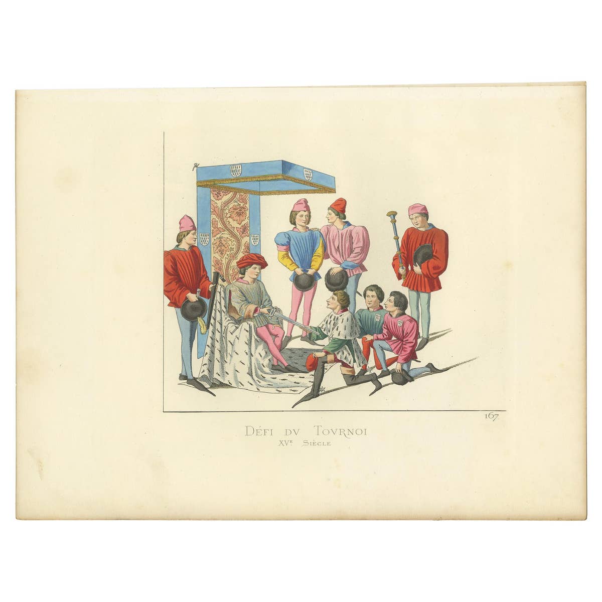Antique Print of a Challenge at the Tournament, by Bonnard, 1860